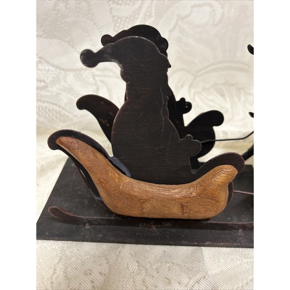 Vintage Christmas Santa Sleigh Reindeer Silhouette Metal Wood 4 Candle Holder - Picture 9 of 12
